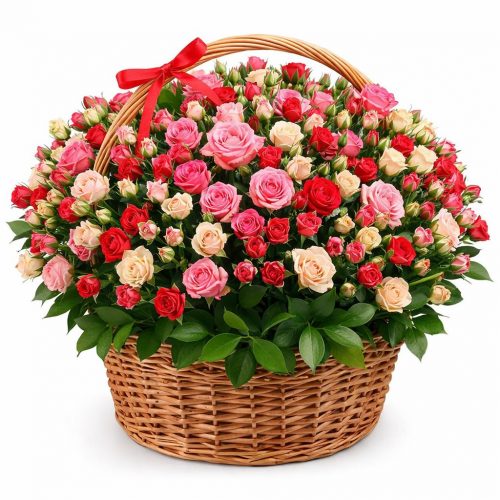 Цветочная композиция в корзине «Розовый сад»