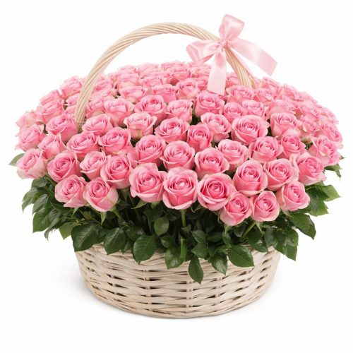 Цветы в корзине «Розовый рай»