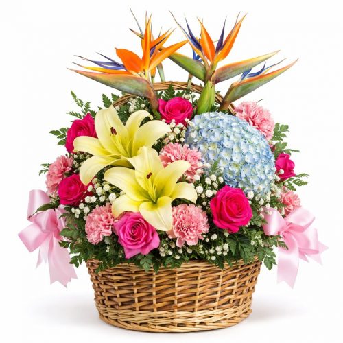 Цветочная композиция в корзине «Тропический бриз»
