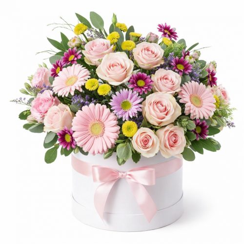 Цветы в шляпной коробке «Вернисаж»