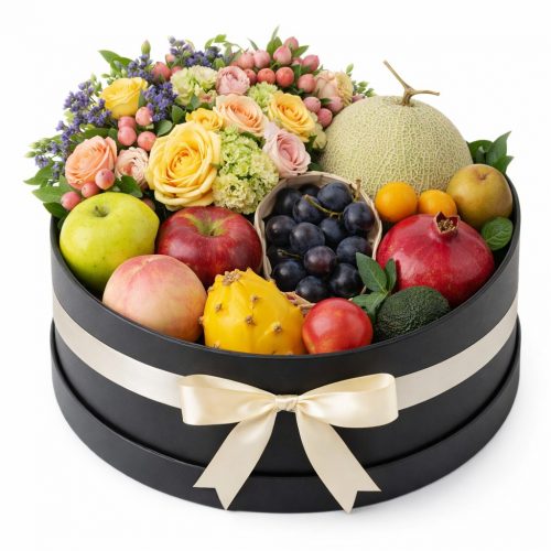 Цветы в шляпной коробке «Фруктовый восторг»