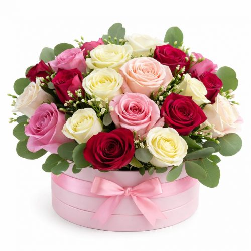 Цветы в шляпной коробке «Романтичный акцент»