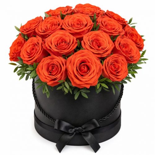 Цветы в шляпной коробке «Алый блеск»