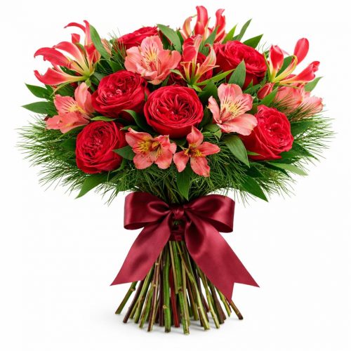 Флористический букет «Рубиновый вечер»